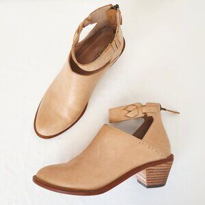 Kelsi Dagger Brooklyn Kadeeja Tan Leather Ankle Boots Zipper 2" Stacked Heel